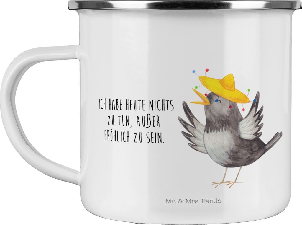 Mr. & Mrs. Panda Pott Rabe Sombrero - Weiß - Geschenk, Vögel, Lustige Sprüche, glücklich sein, Vogel, Elster, Haferl, Emaille Tasse, Spruch Pos...