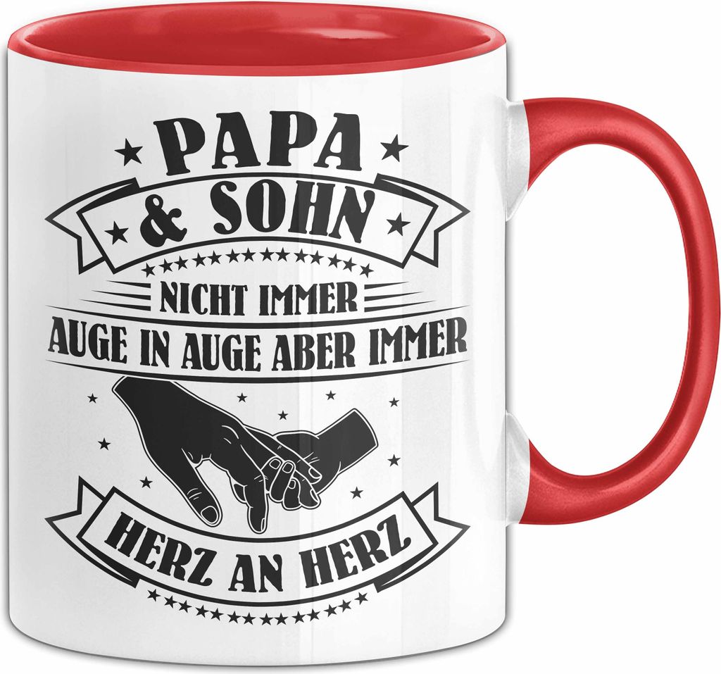 Papa & Sohn Tasse Geschenk Vater Vatertag Geschenkidee Nicht Immer Auge In Auge (Rot)