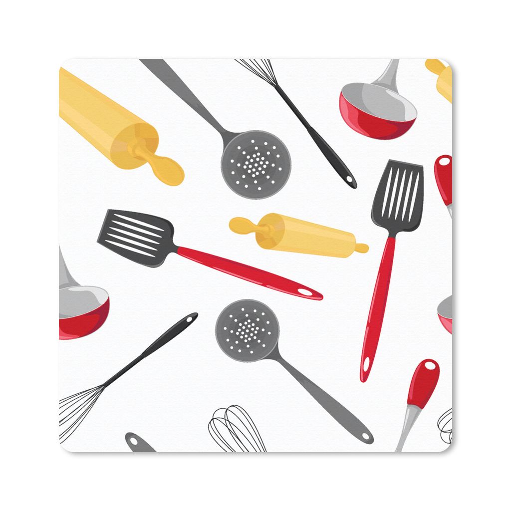 MuchoWow Mauspad Mousepad Muster - Küchenutensilien - Spatel - Nudelholz 30x30 cm - Mousepads - Maus Mat - Pad - Mausunterlage - Gaming