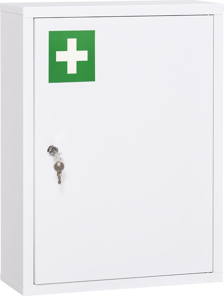 kleankin Medizinschrank, 3 Fächer, abschließbare Tür, stabiles Stahlgehäuse, weiß, 40 x 15 x 53,5 cm