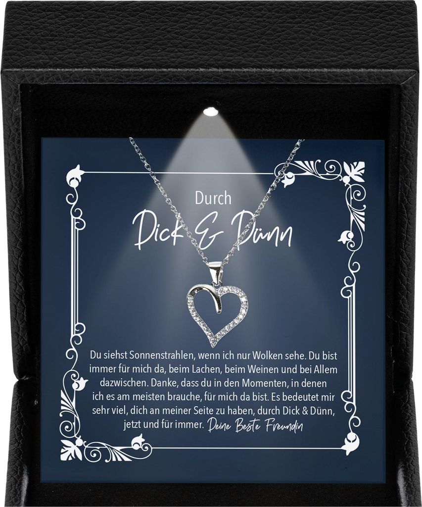 22Feels Beste Freundin Geschenk Freundschaftskette - Silber 925/000 Herz Halskette Frauen Schmuck Damen Mädchen Bffs - Karte Premium LED Licht Etui