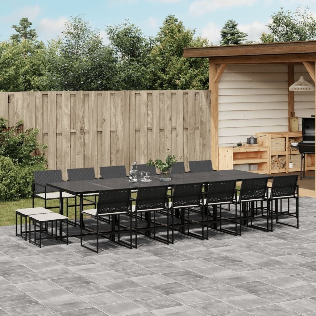 Maison Exclusive - 17-tlg. Garten-Essgruppe mit Kissen Schwarz Poly Rattan