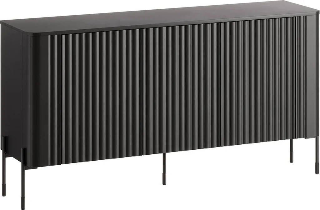 Susegana Buffet Noir 150x40x80h cm avec 3 Étagères de Rangement Design