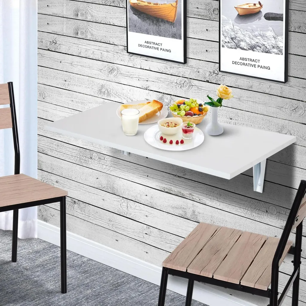 Bureau mural rabattable blanc en bois composite pour petit espace 60cm - 7