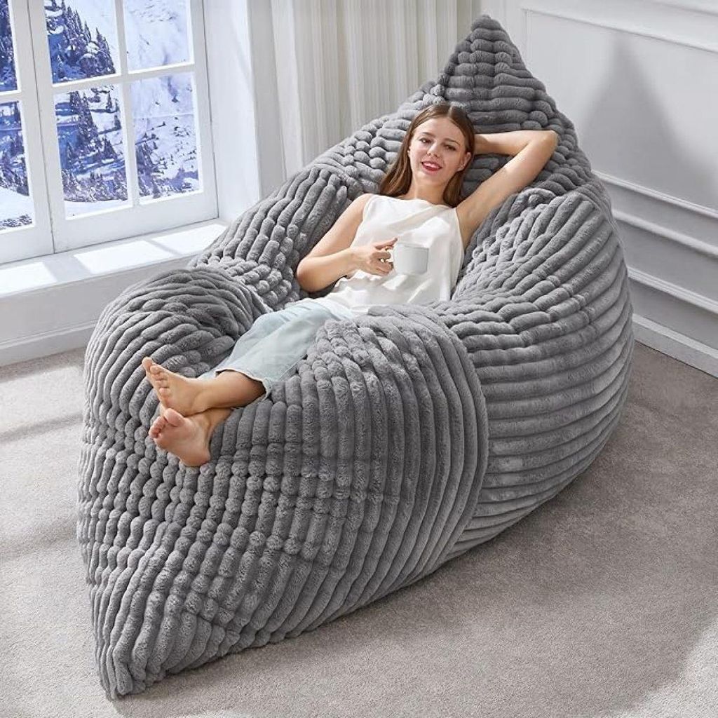 Übergroßer, wandelbarer Sitzsack 175×125 cm, waschbarer Cord-Bezug, ergonomisch, vielseitig nutzbar für Erwachsene & Kinder, Hellgrau