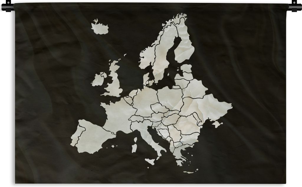 MuchoWow Wandteppich Wandbehang Karte - Europa - Schwarz 120x80 cm Tapisserie Dekoration Wandtuch - Wanddekorationen - Wandtücher
