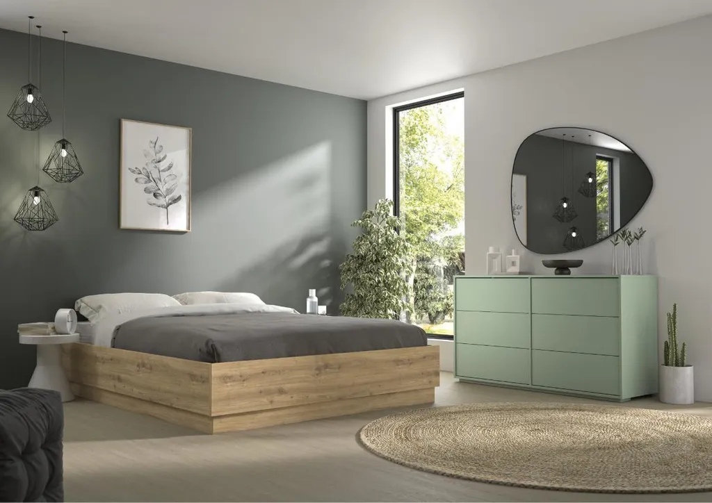 CALICOSY Lit Coffre 140x190 cm TIDY - Structure Décor Chêne avec Sommier