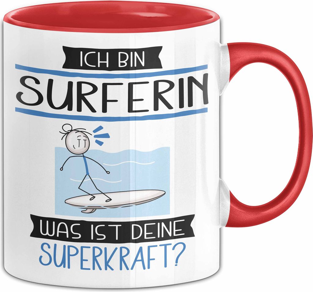 Surferin Geschenk Tasse Ich Bin Surferin Was Ist Deine Superkraft Geschenkidee Lustig Geburtstag Weihnachten (Rot)