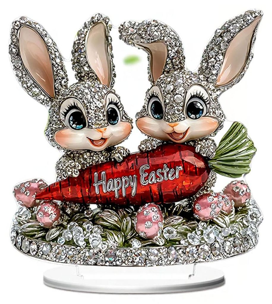 Tischdekoration mit Osterhasenmotiv aus Acryl, 2D-Eiern, Blumen und Kaninchenmotiv, ideal für Wohnzimmer, Valentinstag, Partys und als Tischdekora...