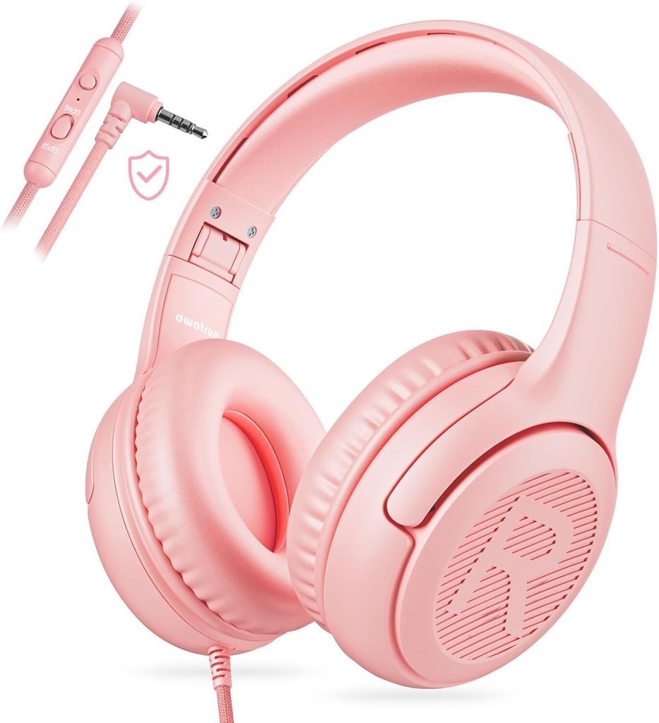Kopfhörer Kinder, Kabel Kinderkopfhörer mit Mikrofon, Over Ear kopfhörer Kinder 85/94dB Lautstärkenbegrenzer, Stereo Sound, Faltbare, Einstellbar