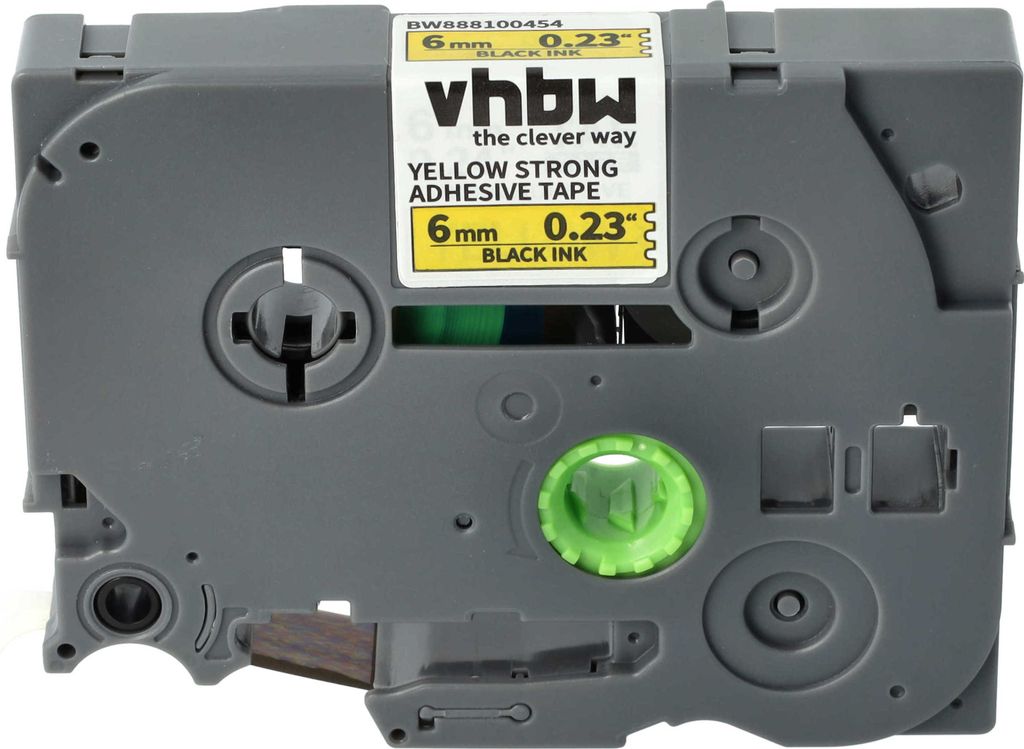vhbw Schriftband-Kassette kompatibel mit Brother PT D600VP, D800W, E100, E100VP Etiketten-Drucker 8m x 6mm Schwarz auf Gelb, Extra Stark, Laminiert