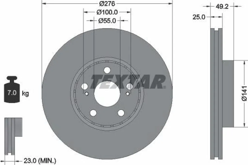 Disque de frein Textar 92126403 sans vibrations pour Toyota Avensis
