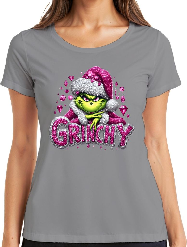 Grinchy Weihnachten Geschenk Pink Glitzer Bling frech glam Damen T-Shirt, Grau, XL