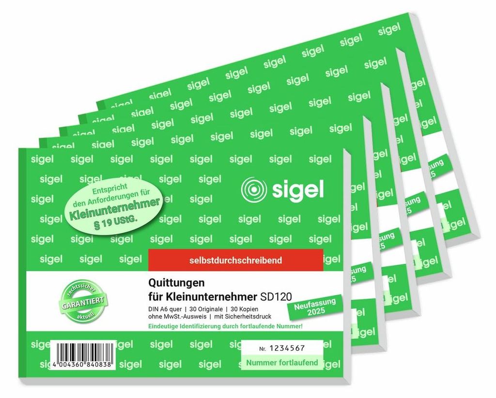 SIGEL SD120/5 Quittungsblock für Kleinunternehmer, Produktbild 