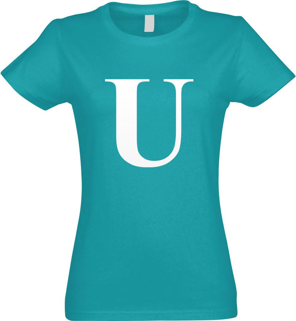 Kiwistar - T-Shirt tailliert - Damen - türkis - Buchstabe U - Alphabet - mit Motiv Bedruckt - Funshirt Design - Sport - Freizeit - Damen - XXL