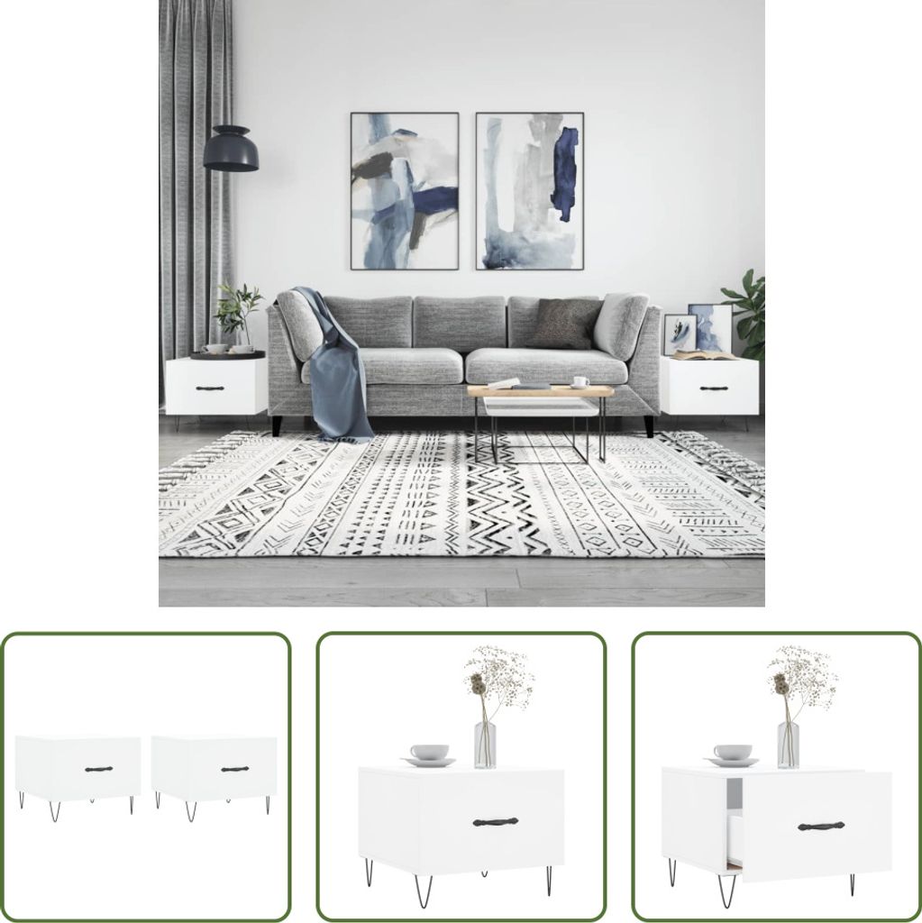 The Living Store Couchtische 2 Stk. Weiß 50x50x40 cm Produktbild 