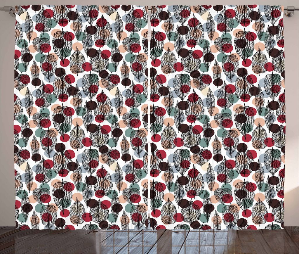ABAKUHAUS Blätter Rustikaler Gardine, Vintage Tupfen-Entwurf, Schlafzimmer Kräuselband Vorhang mit Schlaufen und Haken, 280 x 175 cm, Mehrfarbig