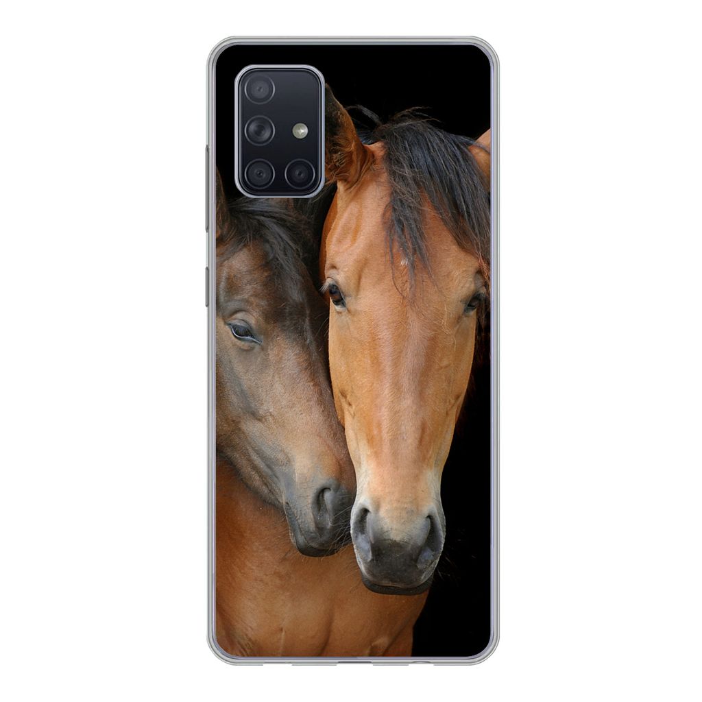 MuchoWow Handyhülle Schutzhülle Hülle für Samsung Galaxy A51 5G Pferde - Liebe - Braun Silikon Softcase Handy Hülle - Abbildung