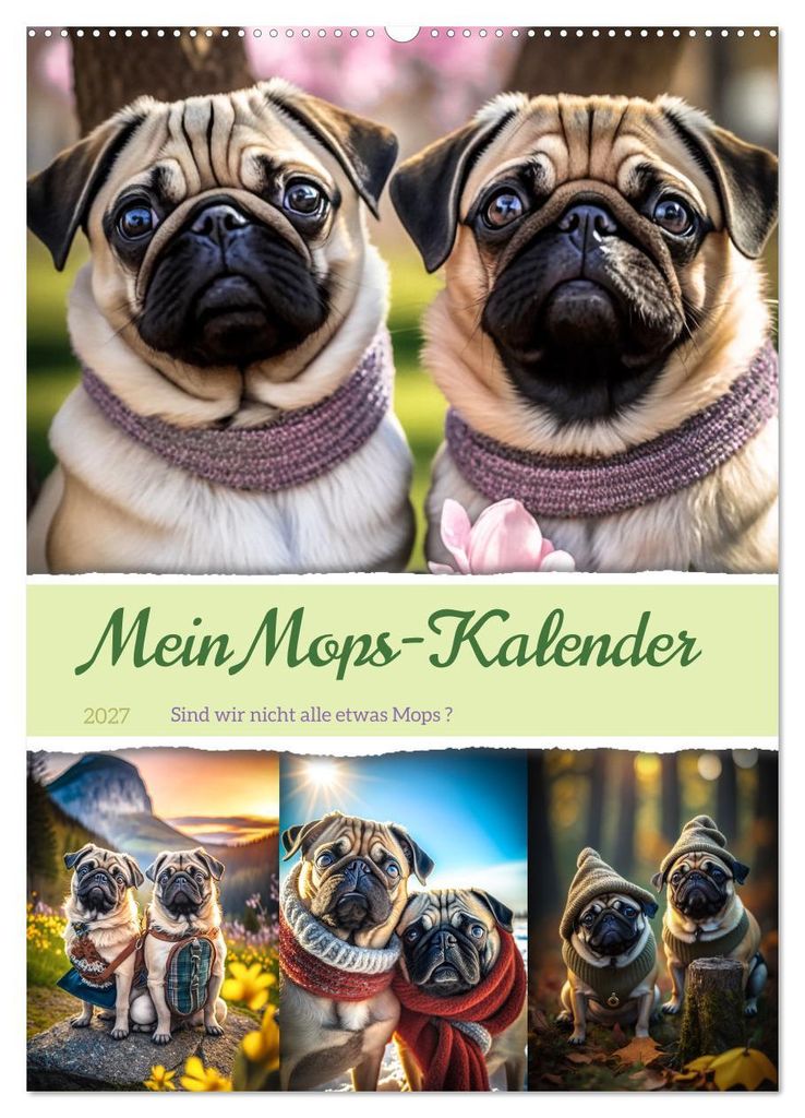 Mein Mops-Kalender (Wandkalender 2027 DIN A2 hoch), CALVENDO Monatskalender