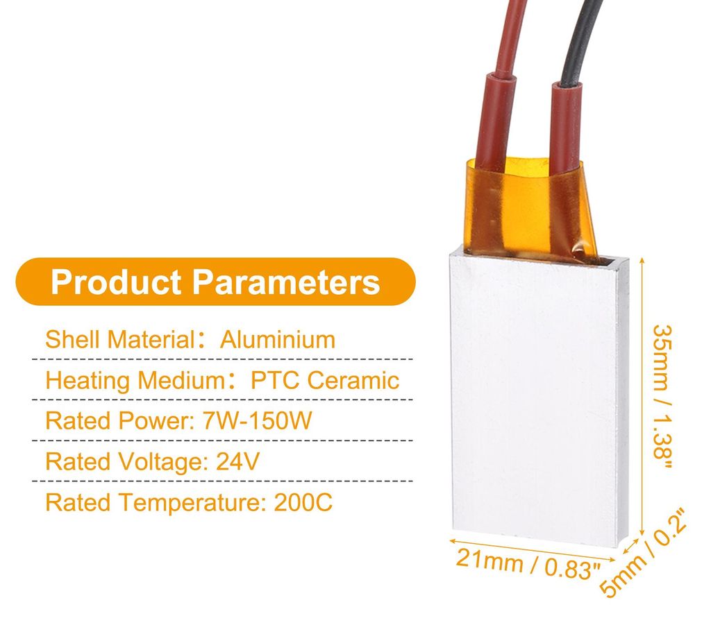 PTC Heizelement, AC DC 24V PTC Heizplatte Aluminiumgeh?use Keramik Polyimidfilm Platte Heizung 7W-150W 200C Isolierte Konstanttemperatur-Keramik-Th...