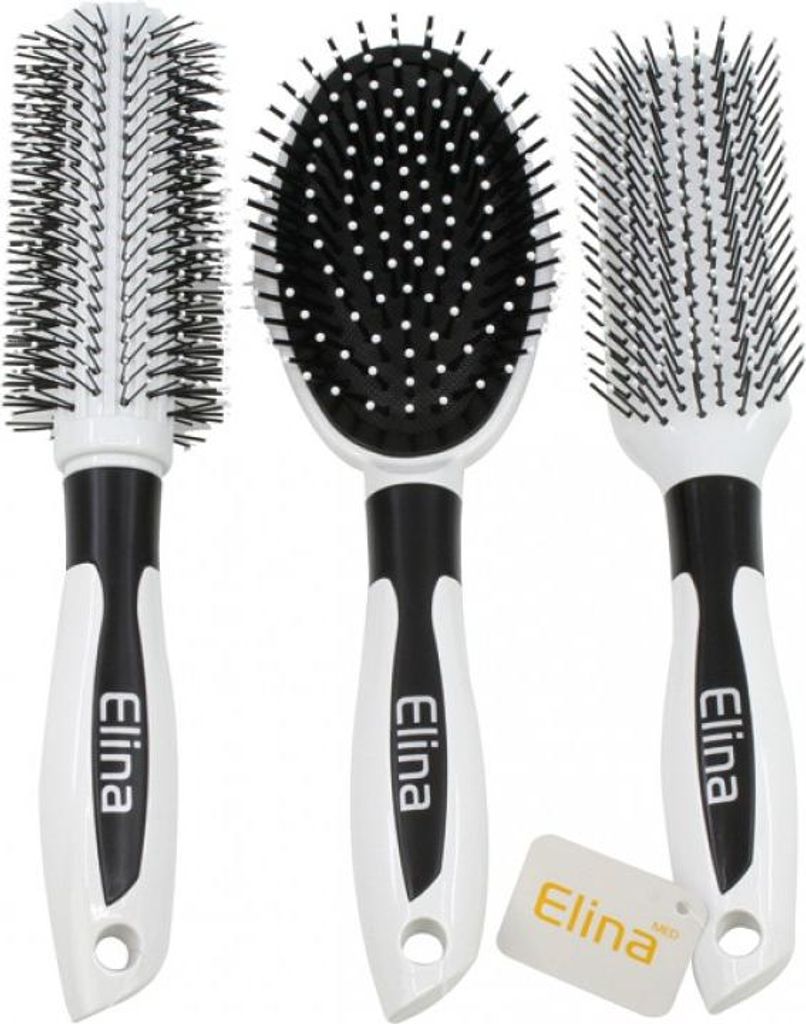 ELINA MED Exclusive White/Black Hairbrushes Various Models 23cm - New