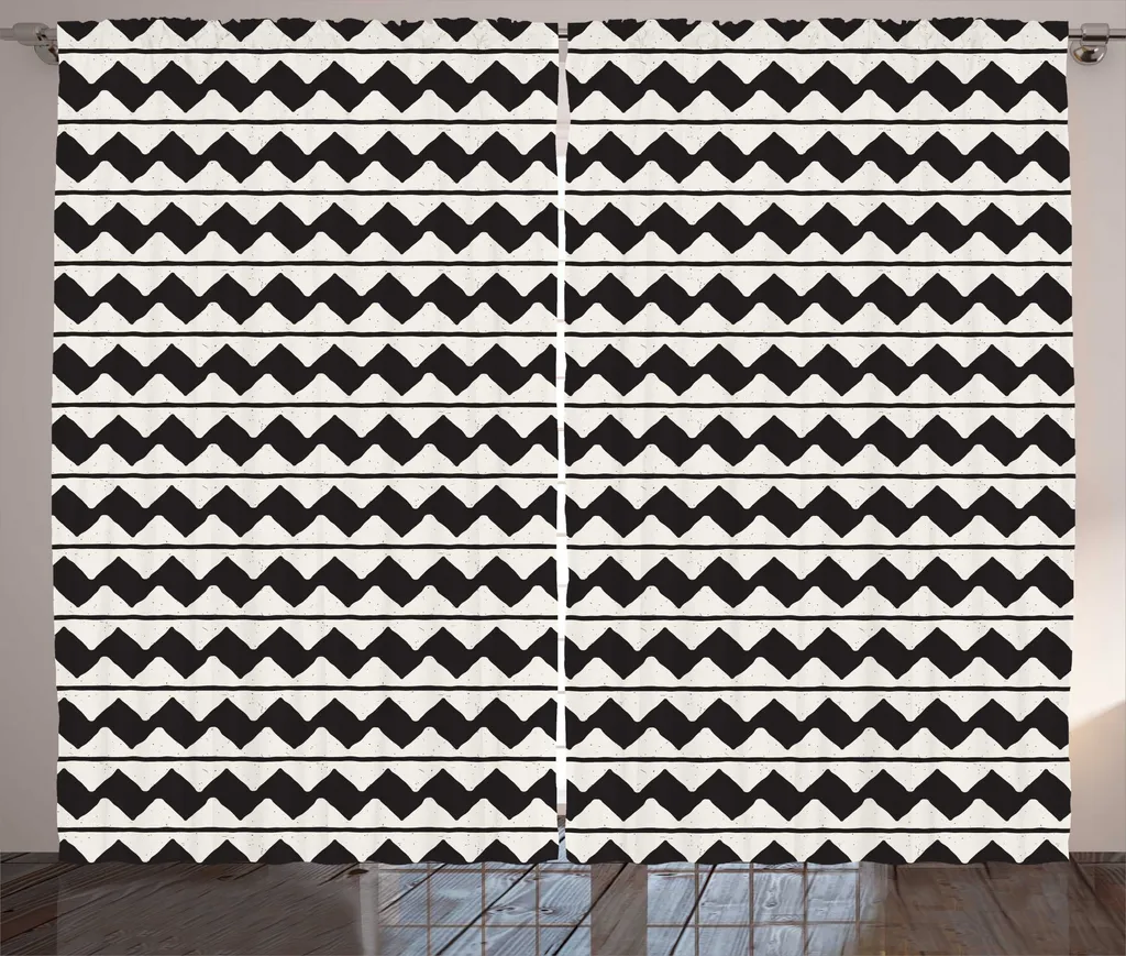 Paire de Rideaux Universels pour Salon Zigzag Marron et Beige ABAKUHAUS