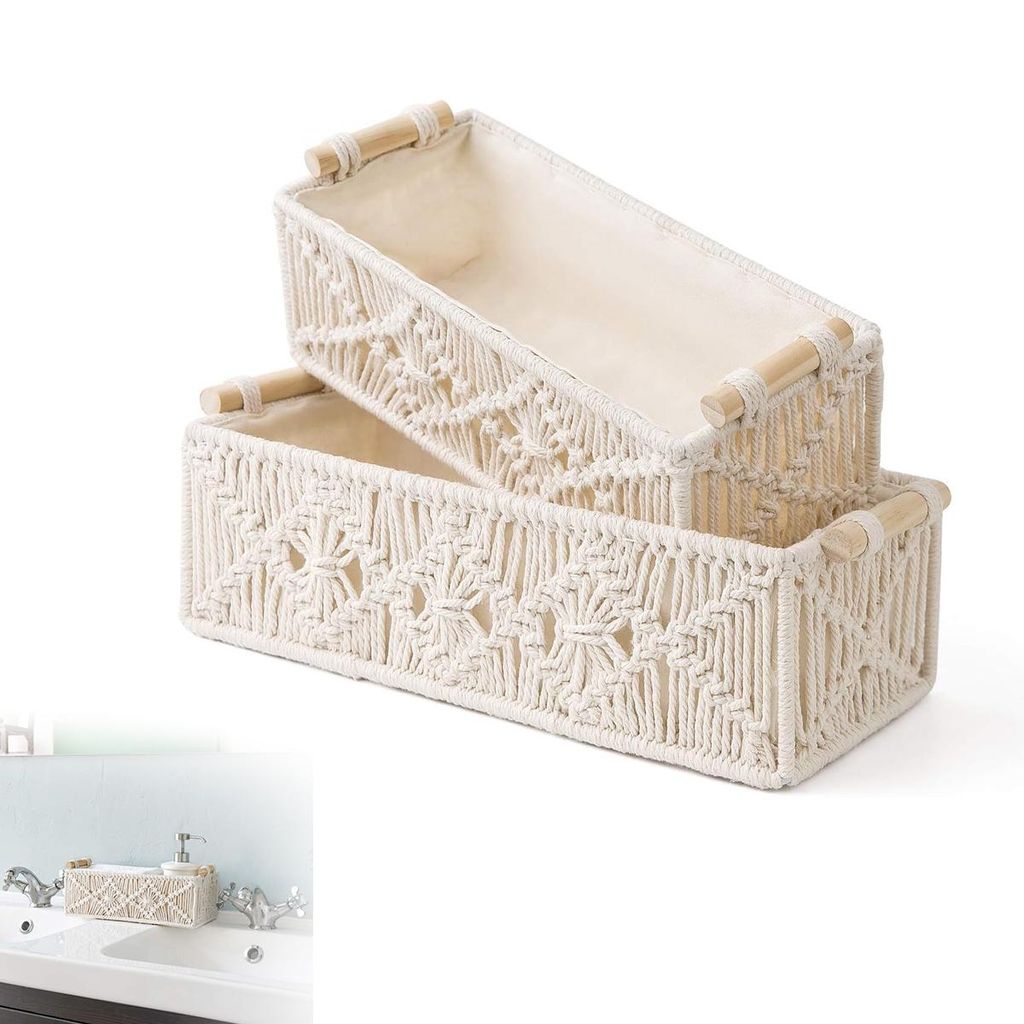 Dekorativer Aufbewahrungskorb Boho-Stil,handgewebte Toilettenspülkasten-Box für Theke,2er-Set ,perfekt Schlafzimmer,Kinderzimmer,Wohnzimmer