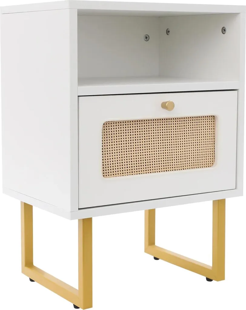 Comodino - Tavolino - Con cassetto - Legno - Stile marocchino moderno - Piccolo (taglia S) - Per camera da letto e soggiorno - Bianco