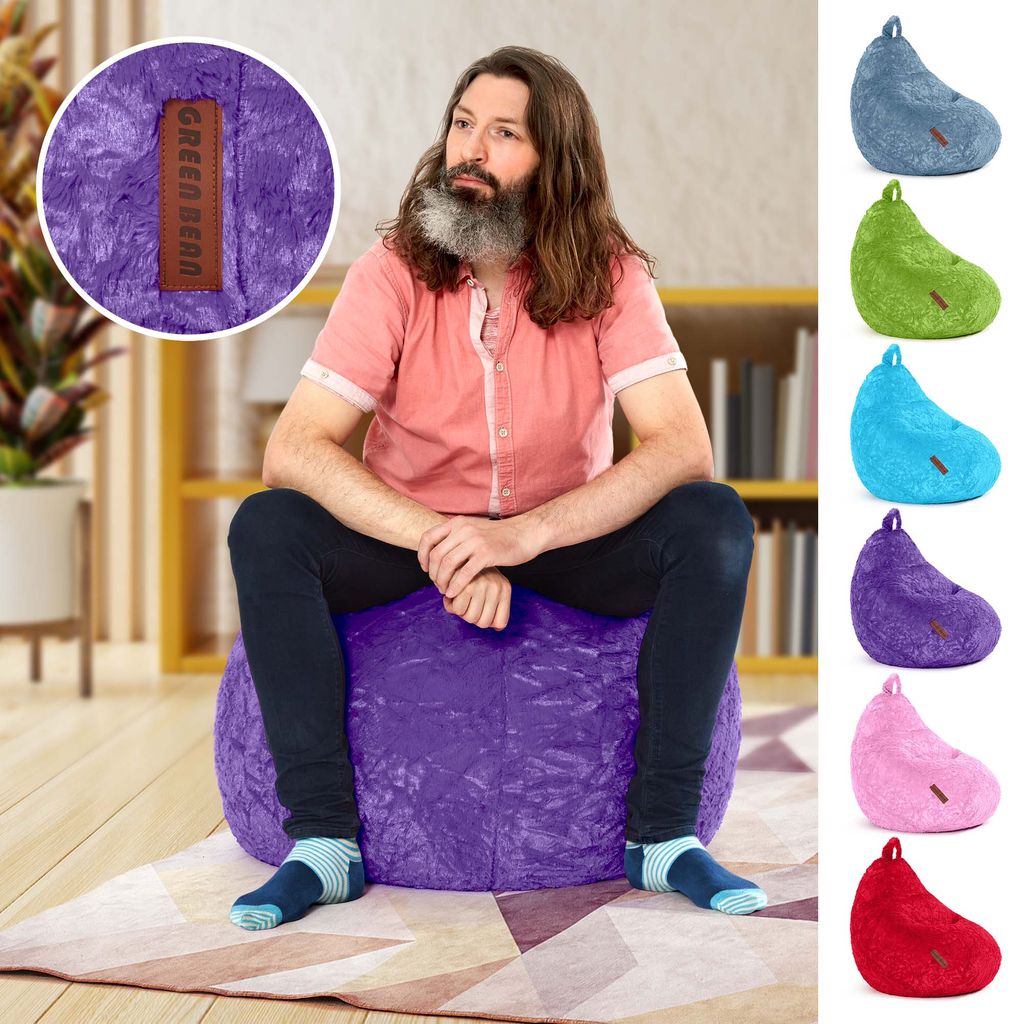Green Bean Plüsch Sitzsack 60x45x45cm - Indoor Sitzkissen mit 120L EPS Perlen Füllung waschbar - Bean Bag Lounge Chair Sitzhocker - Lila