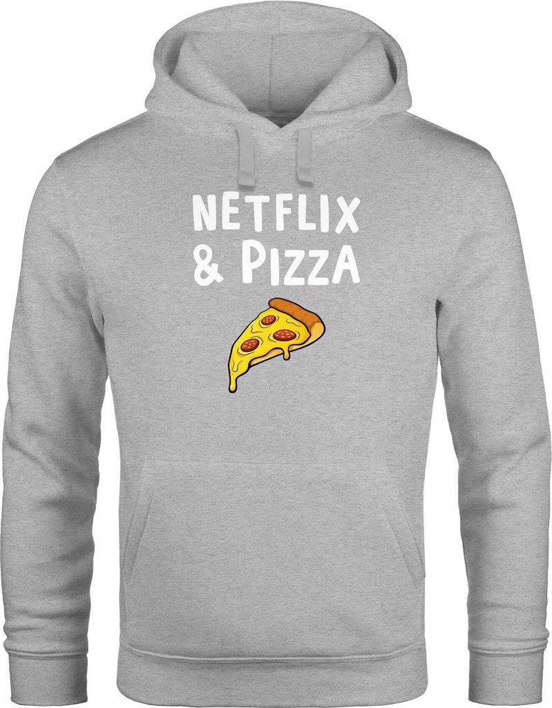 Hoodie Herren Netflix & Pizza Serienjunkie Kapuzen-Pullover Moonworks grau L
