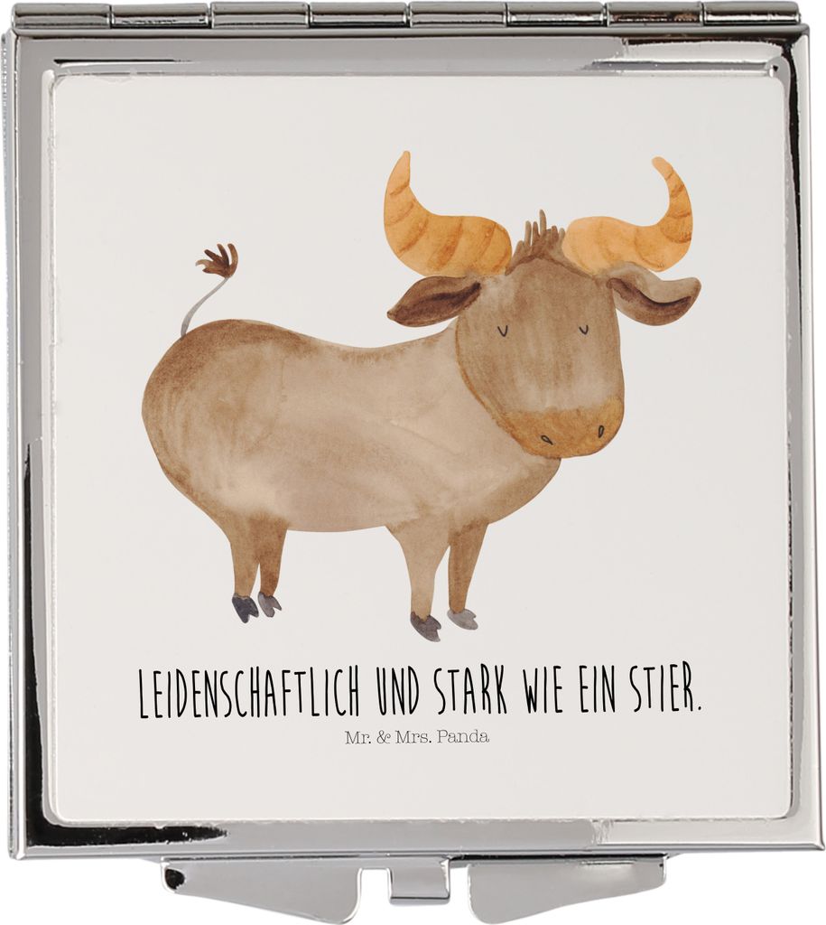 Mr. & Mrs. Panda Frauen Spiegel Sternzeichen Stier - Weiß - Geschenk, Mini, Ochse, Rind, Geburtstag Mai, Klappbarer, Taschenspiegel, Schminkspiege...