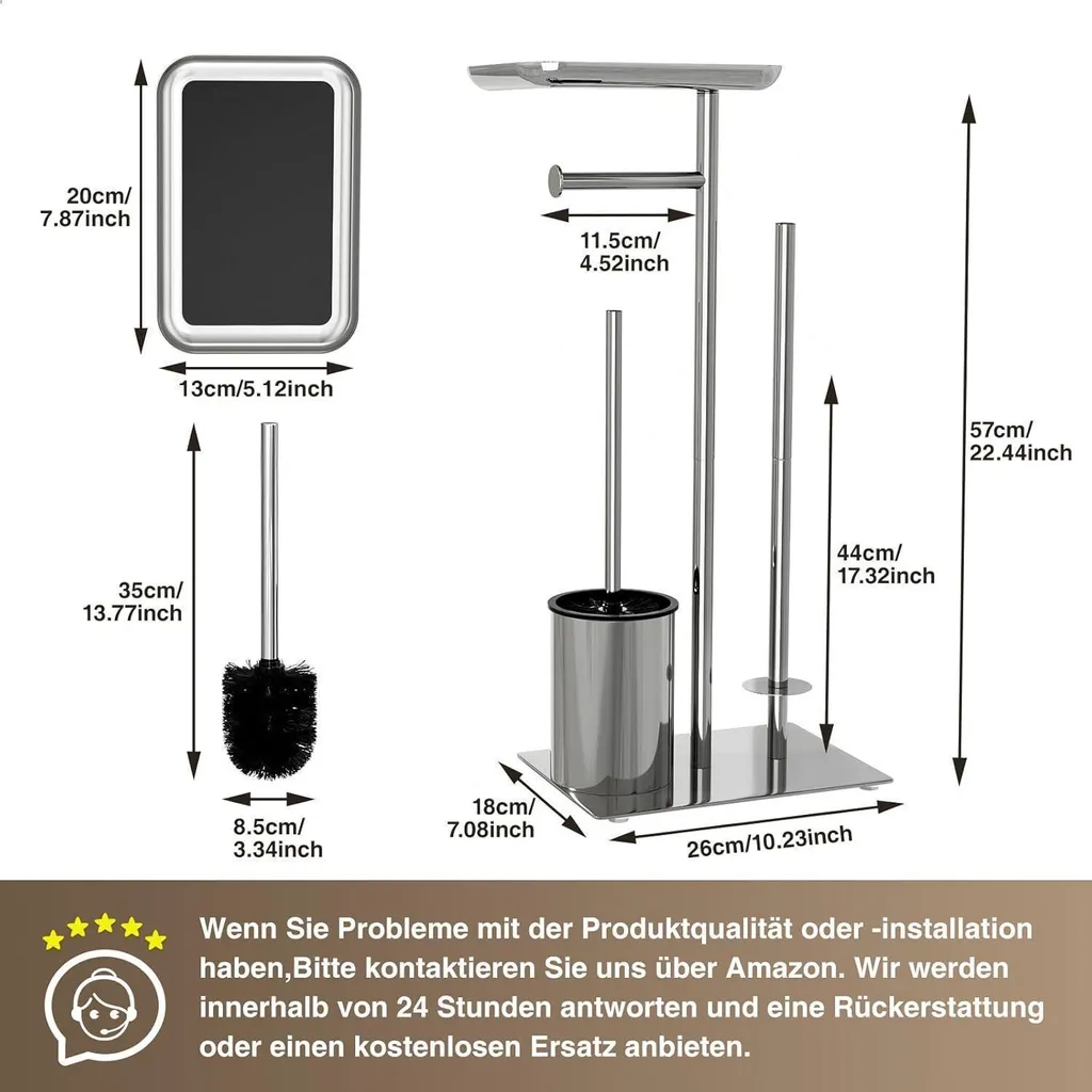 Support papier toilette avec tablette et brosse WC finition argent - 3