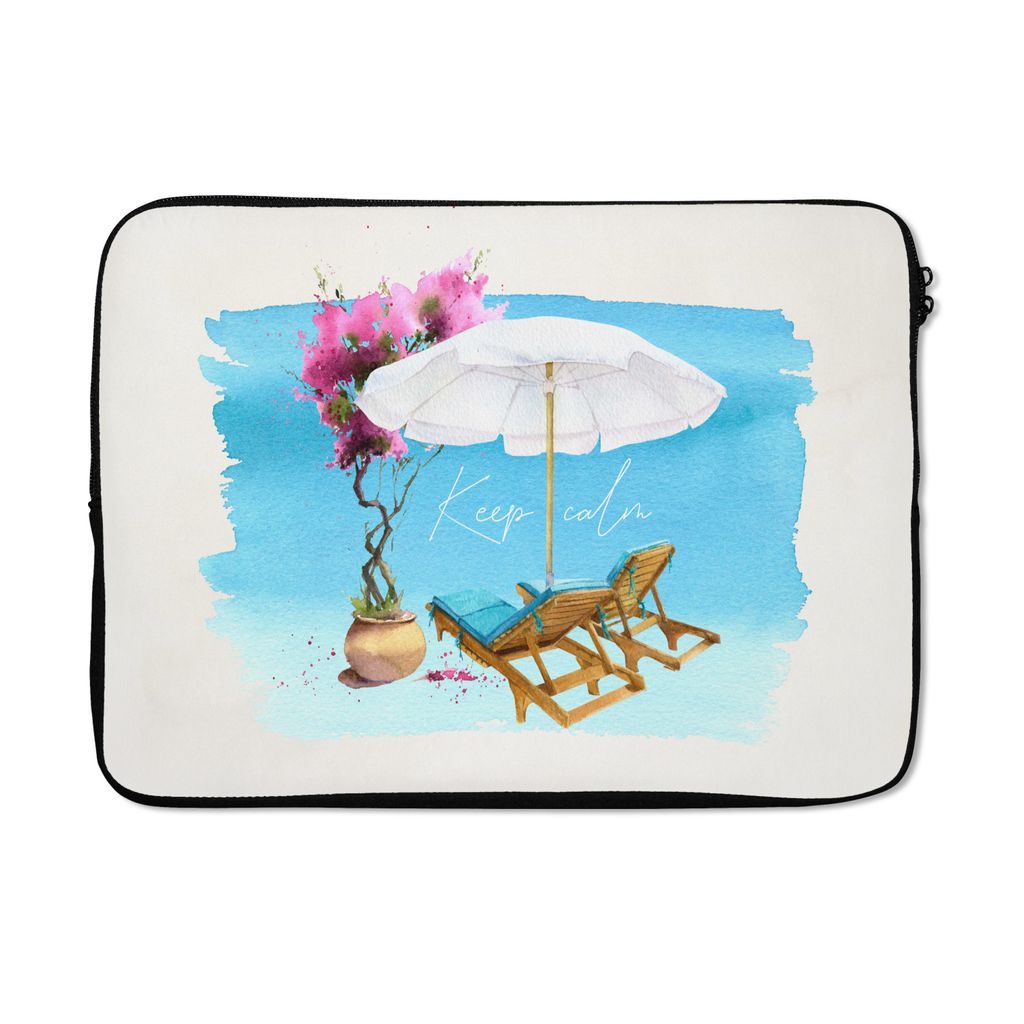 MuchoWow Laptop Hülle 14 ZollStrandkorb - Blumen - Sonnenschirm - Aquarell Laptoptasche - Laptoptasche - Stoßsicher - Schutzhaube