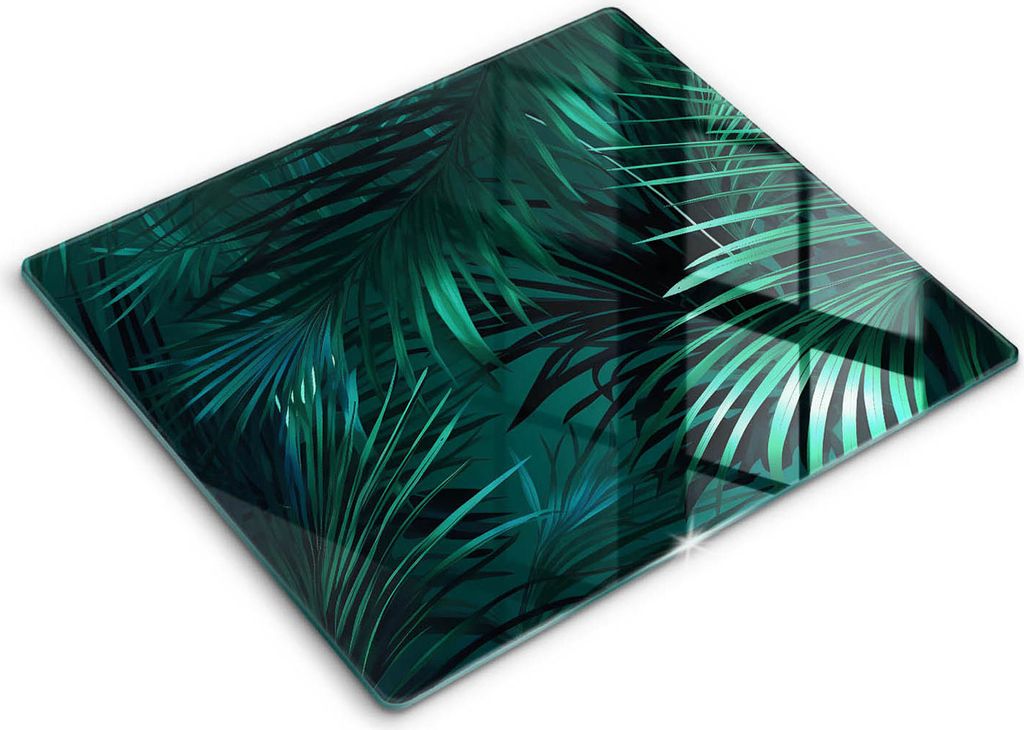 Glasschneideplatte - Herdabdeckplatte - 60x52 - Schneidebrett - Spritzschutz - Wilde Dschungelblätter