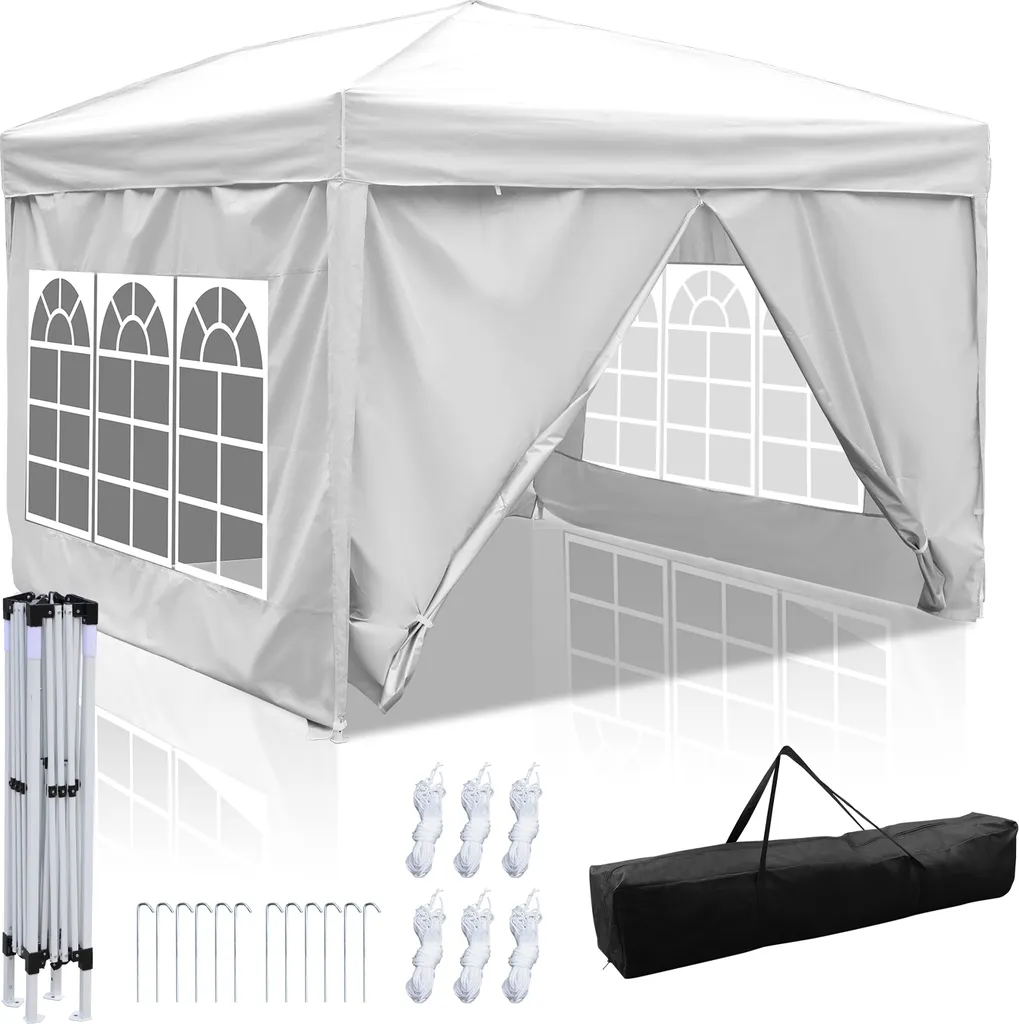 Gazebo 3x3m Jayseuw Impermeabile: Tenda da Festa con 4 Lati per Giardino