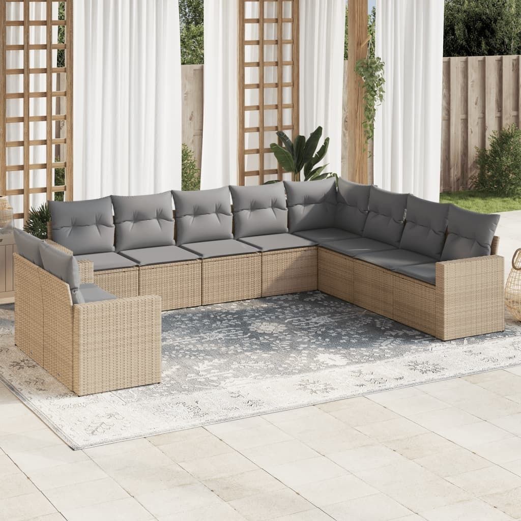 CLORIS 10-tlg. Garten-Sofagarnitur - mit Kissen - Beige Poly Rattan - Gartenmöbelgarnituren LL0000255824