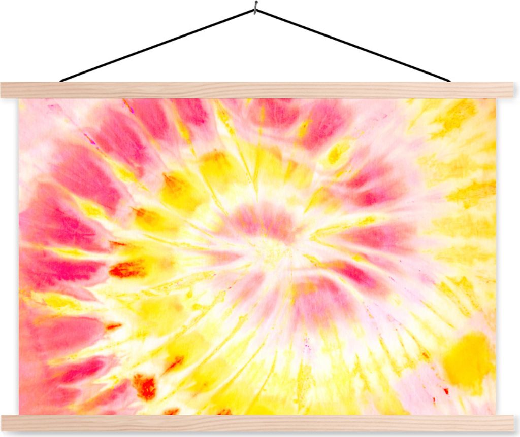MuchoWow Textilposter Krawattenfärbung - Lila - Gelb 60x40 cm mit holzfarbenen Rahmen - Bilder