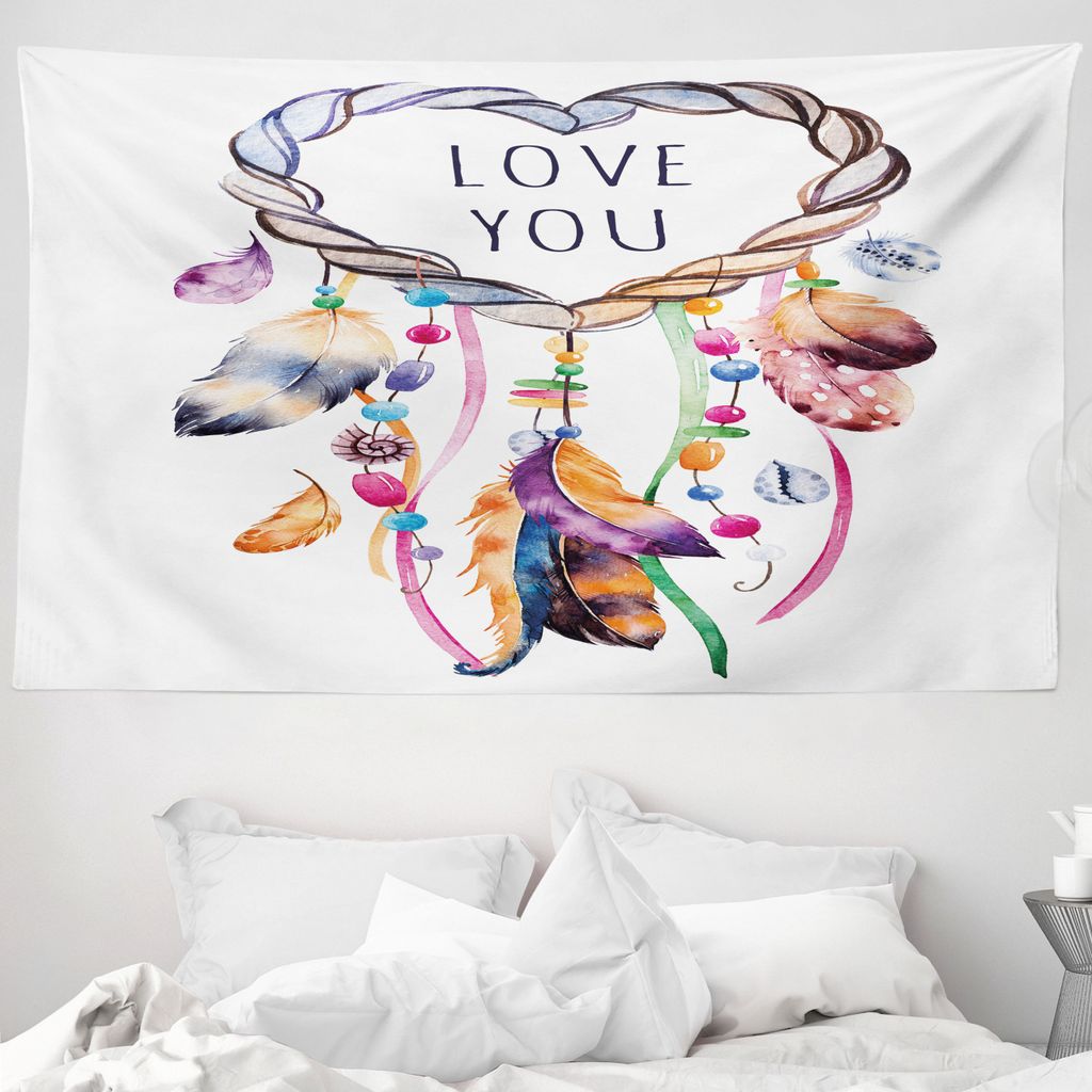 ABAKUHAUS Feder Wandteppich, Traumfänger Boho Stil aus Weiches Mikrofaser Stoff Waschbar ohne Verblassen Digitaldruck, 230 x 140 cm, Mehrfarbig