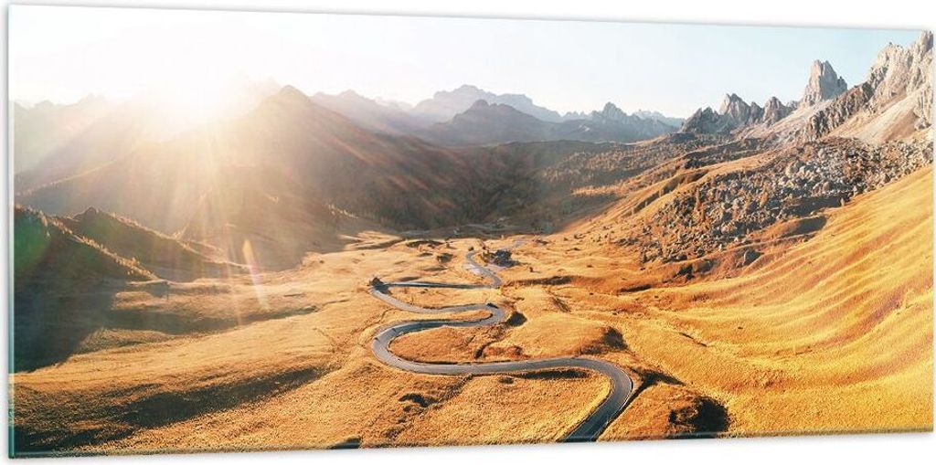 Bilder auf glas - Einteilig - Sonne Berge Weg - 120x50cm - Glasbilder - Wandbilder - Bilder - zum Aufhängen bereit - Wanddekoration aus Glas - Gla...