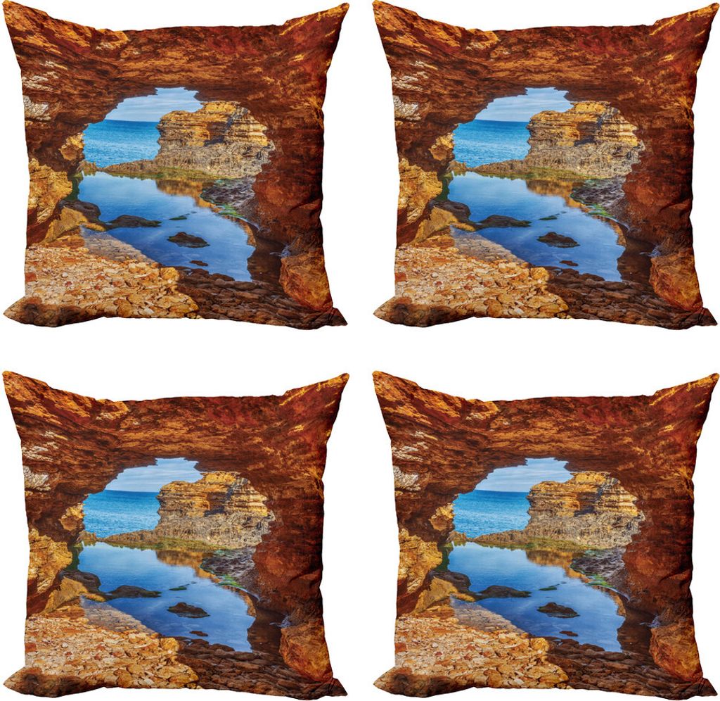 ABAKUHAUS Strand Kissenbezug Set (4 Stück), Australian Meer und Himmel, Moderner Doppelseitiger Digitaldruck, 60 cm x 60 cm, Creme Blau