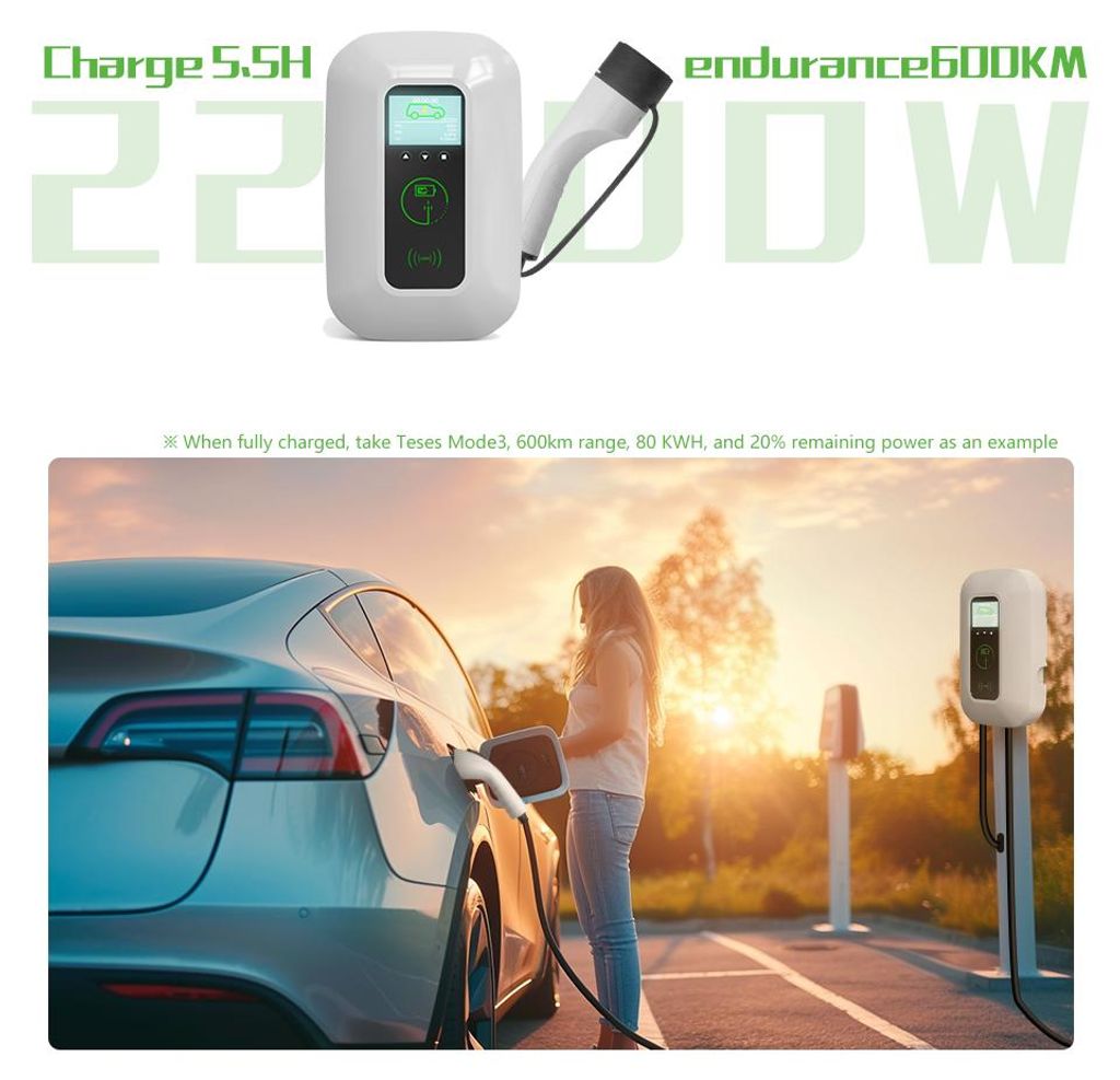 e-Mingze 22KW Wallbox Typ 2 EV Ladegerät 8-32A 3 Phasen WLAN Bluetooth App 5m Kabel 3,5 Zoll Display Elektroauto Ladestation, Weiß