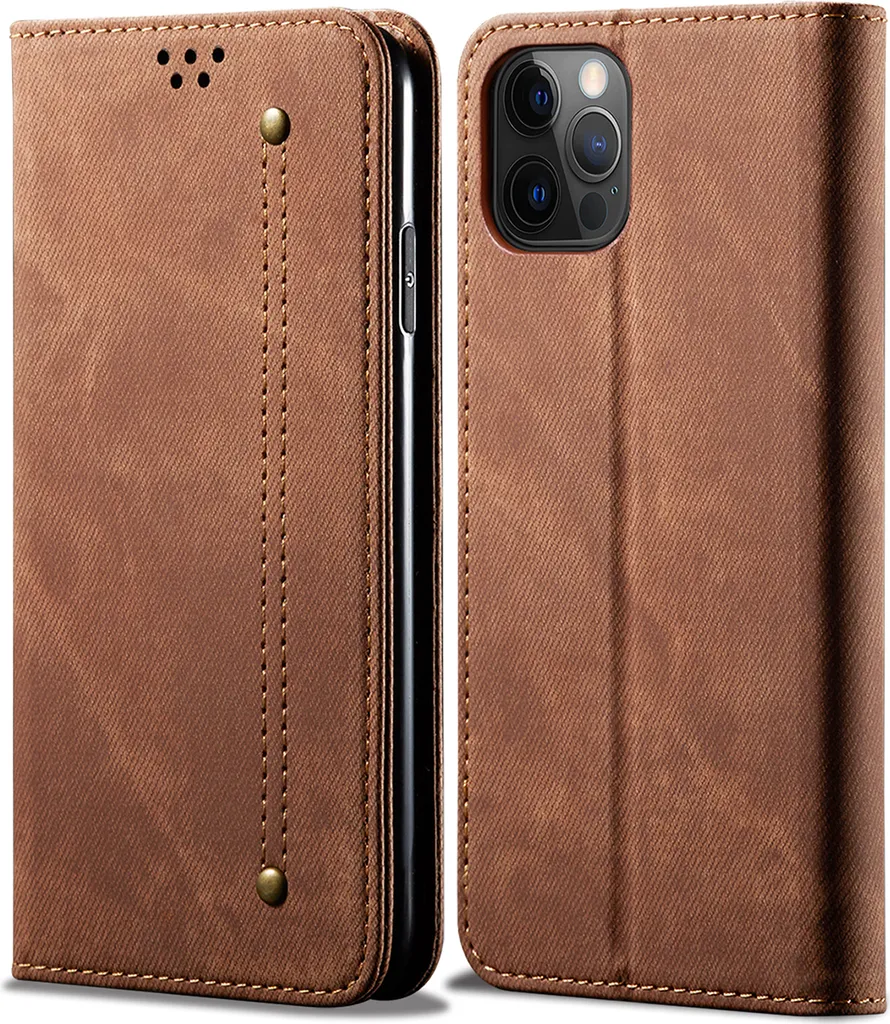 Custodia per iPhone 14 Pro Max, custodia a portafoglio in pelle con chiusura magnetica e supporto marrone