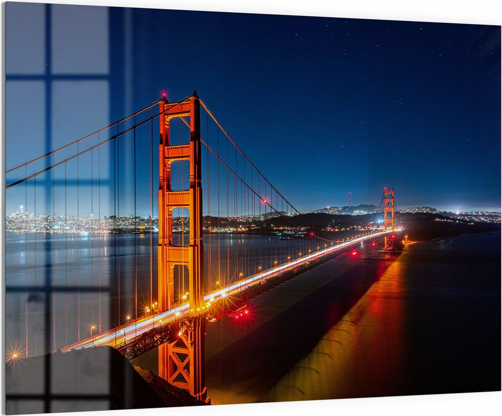 DEQORI Magnettafel Glas 120x90 cm 'San Francisco bei Nacht' beschreibbar Whiteboard Küche