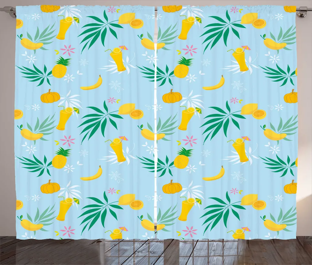 Grand Rideau de Salon Tropical Imprimé Fruits et Feuilles 280 x 225 cm