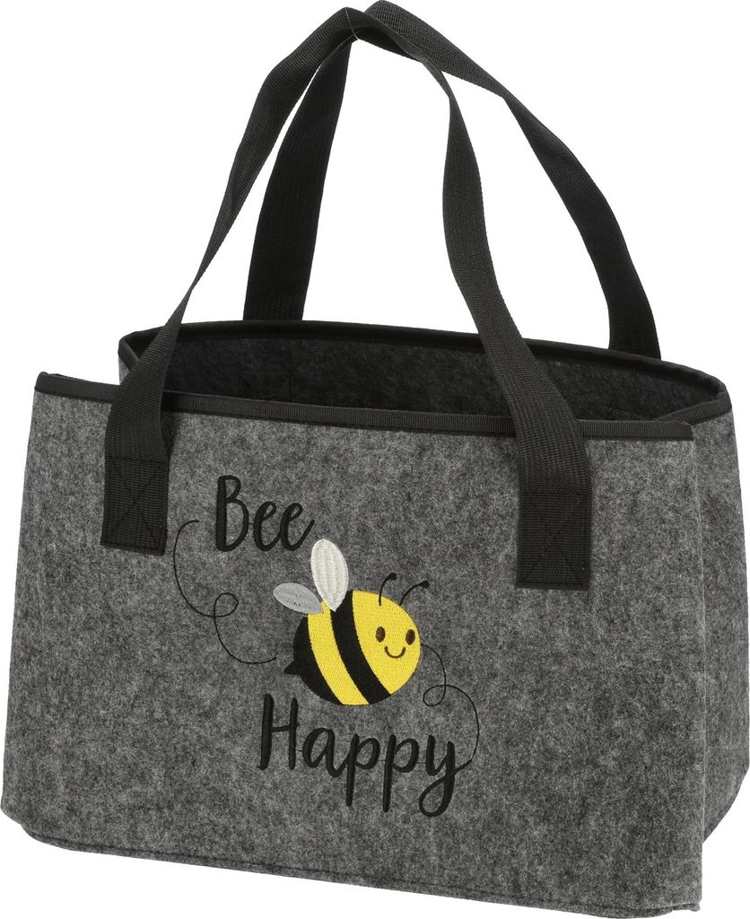 Filztasche grau Bee Happy Tragetasche faltbar Biene Produktbild 