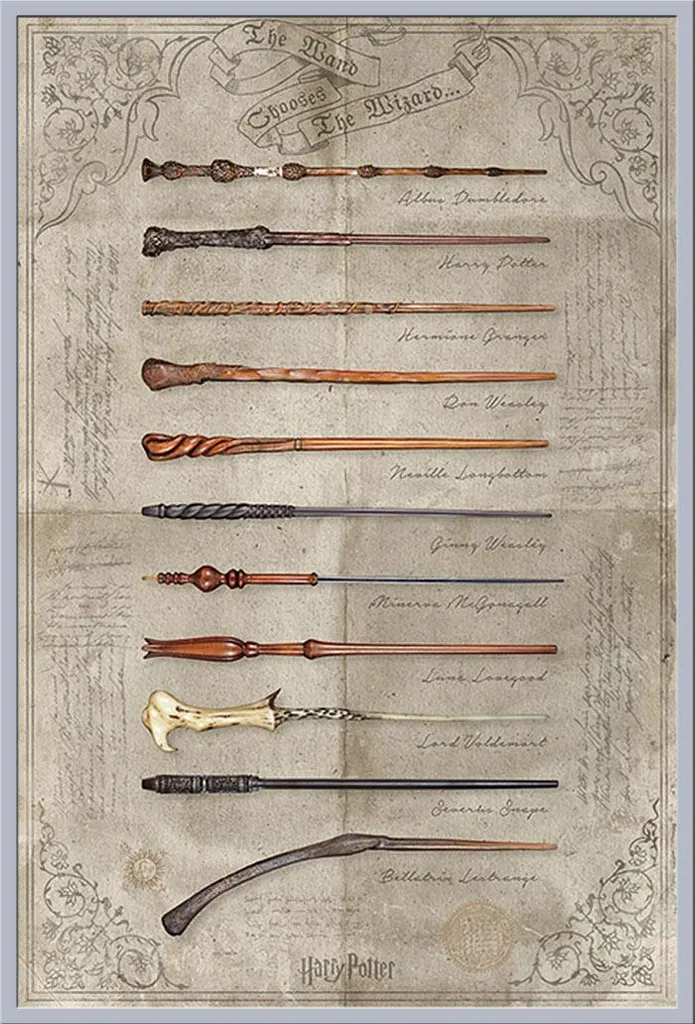 Cadre Argenté Shinsuke avec Affiche Harry Potter Baguettes et Acrylique