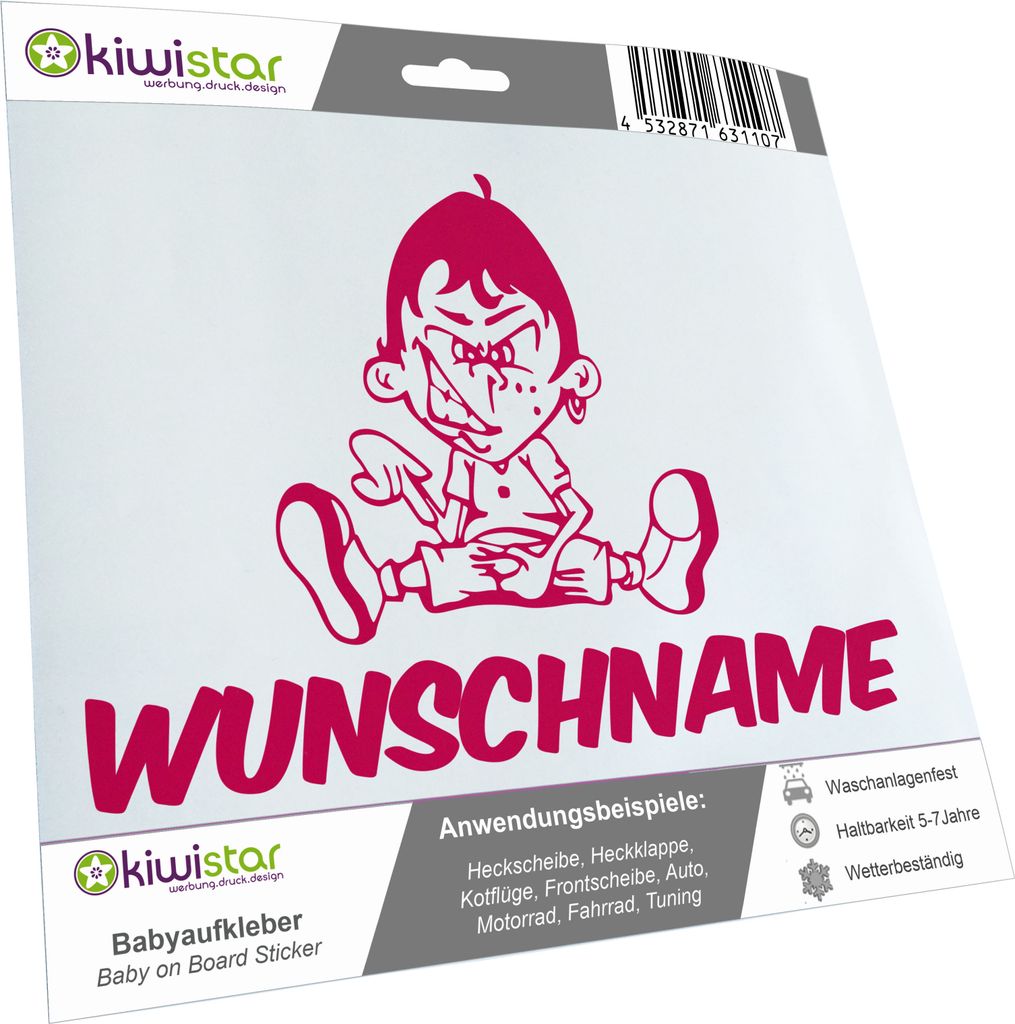 Kiwistar - Autoaufkleber - Piss on Wunschname - Junge sitzt - 24 cm - pink - Pissmännchen - Aufkleber für Auto, Laptop, Fahrrad, LKW, Motorrad Me...