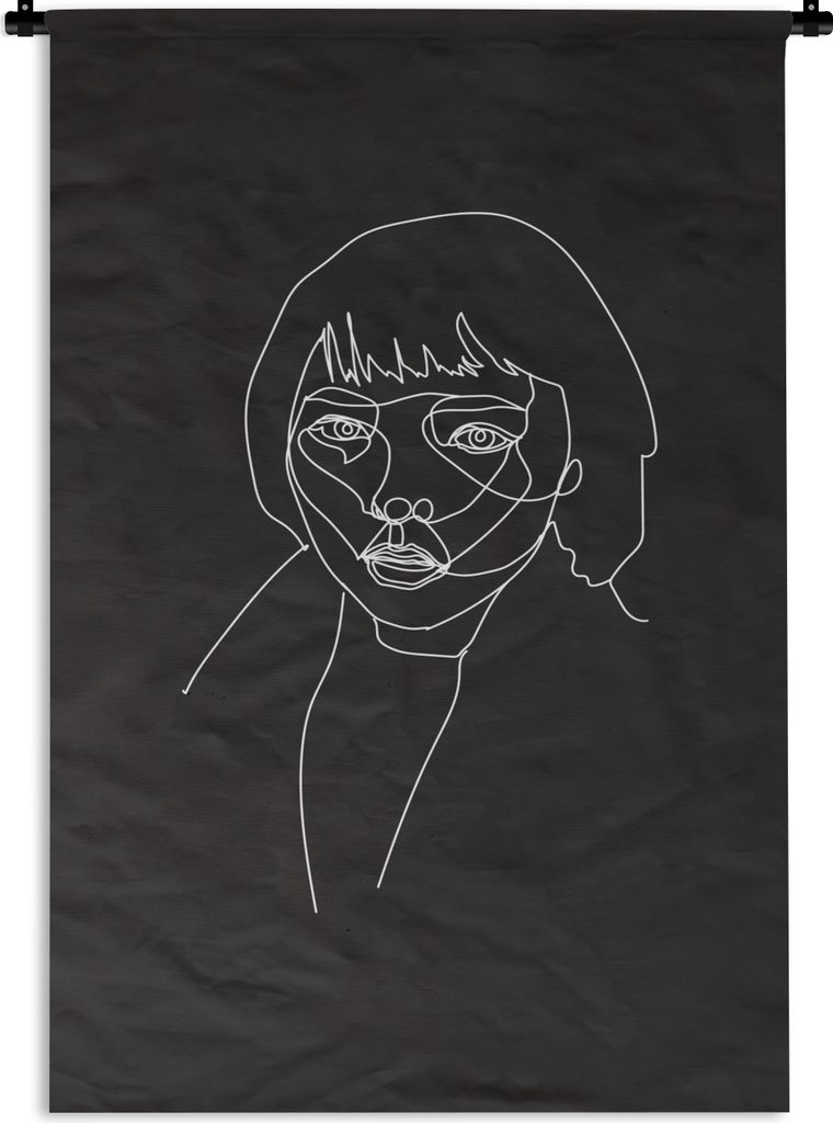 MuchoWow Wandteppich Wandbehang Strichzeichnung - Schwarz - Weiß - Frau 90x135 cm Tapisserie Dekoration Wandtuch - Baumwolle - Wandskulptur