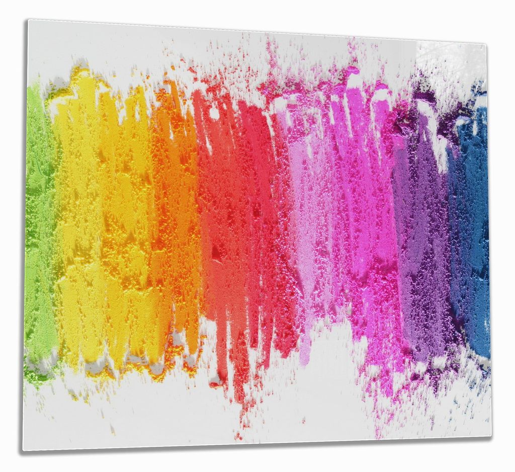Wallario Herdabdeckplatte aus Glas, Größe 60 x 52 cm 1-teilig, Motiv Regenbogenstreifen auf weißem Hintergrund - Bunter Anstrich