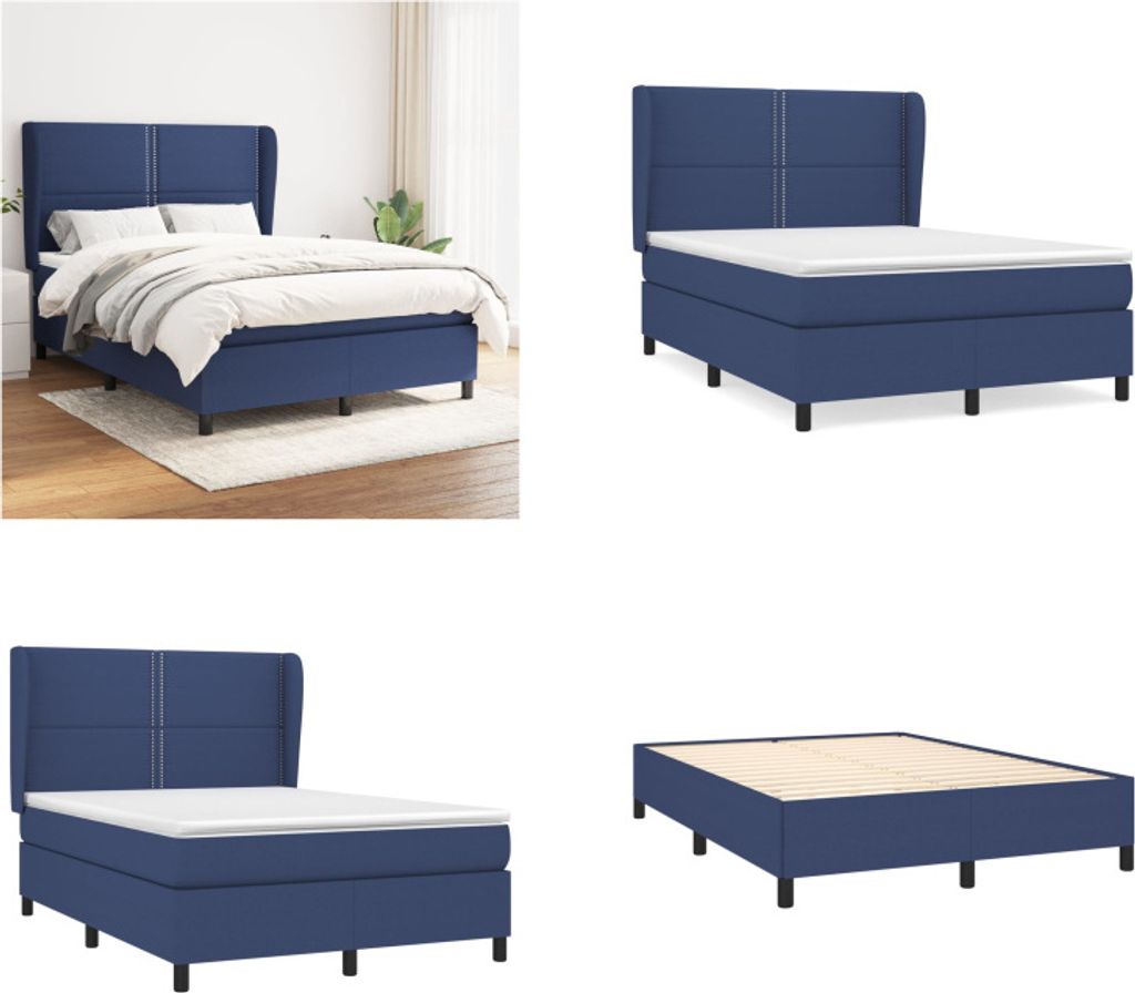 vidaXL Boxspringbett mit Matratze Blau 140x190 cm Stoff - Boxspringbett - Boxspringbetten - Bett - Schlafzimmermöbel